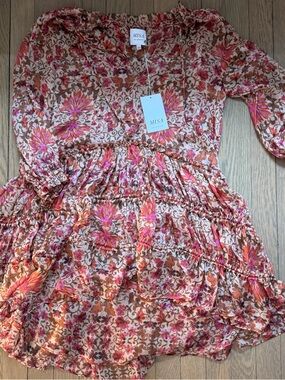 MISA Floral Pink & Coral Ruffled Mini Dress